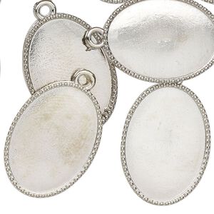 Drop, antique silver finish "pewter" (zinc-based alloy), 25x18mm beaded oval with 23x16mm oval setting. Sold per pkg of 12.
