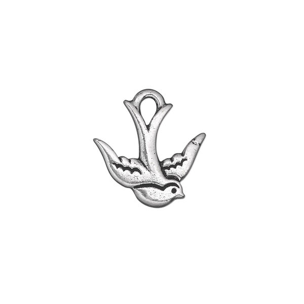 Charm, TierraCast®, antique silver-plated pewter (tin-based alloy), 16.5x15.5mm double-sided swallow. Sold per pkg of 20. image number 0