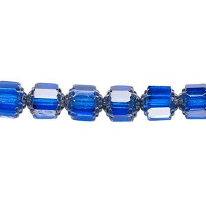 Bead, Czech glass, cobalt and metallic silver, 8mm round cathedral. Sold per 15-1/2" to 16" strand, approximately 50 beads.