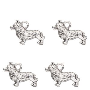 Charm, antique silver-finished "pewter" (zinc-based alloy) , 17x9mm single-sided corgi. Sold per pkg of 4.