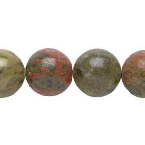Unakite 1pkg1, round bead natural 15.5-16 inch 14mm