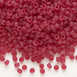 Seed bead, Dyna-Mites™, glass, transparent ruby red matte, #8 round. Sold per 1/2 kilogram pkg.