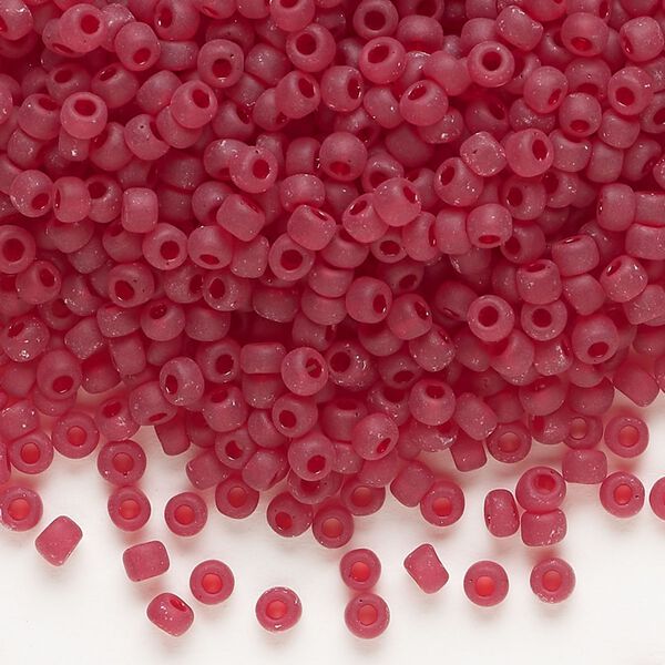 Seed bead, Dyna-Mites™, glass, transparent ruby red matte, #8 round. Sold per 1/2 kilogram pkg. image number 0