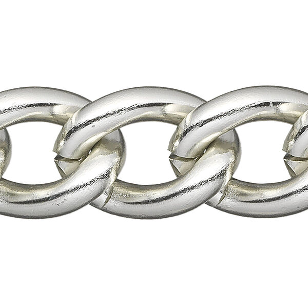 Chain, anodized aluminum, silver, 16mm curb. Sold per pkg of 5 feet. image number 0