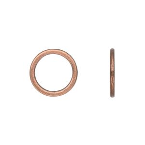 Component, antique copper-plated "pewter" (zinc-based alloy), 15mm round donut. Sold per pkg of 50.