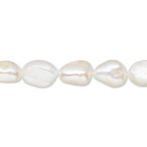 Pearl, cultured freshwater (bleached), white, 8mm flat-sided rice, D grade, Mohs hardness 2-1/2 to 4. Sold per 15-inch strand.