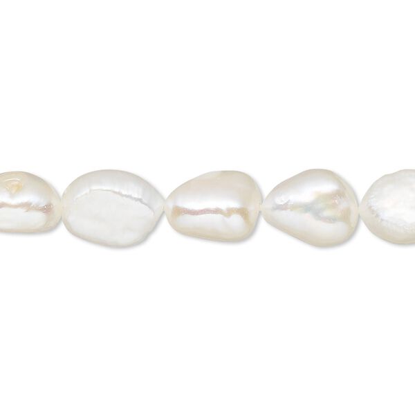 Pearl, cultured freshwater (bleached), white, 8mm flat-sided rice, D grade, Mohs hardness 2-1/2 to 4. Sold per 15-inch strand. image number 0