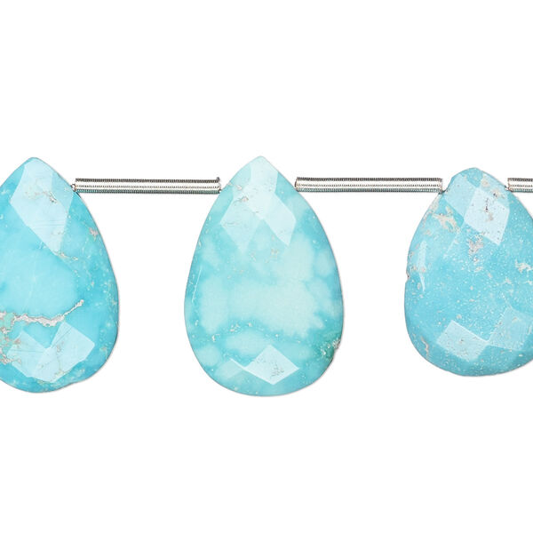 Bead, Imperial Crown turquoise (natural), 14x10mm-20x13mm hand-cut top-drilled faceted puffed teardrop, B grade, Mohs hardness 5 to 6. Sold per pkg of 10. image number 0