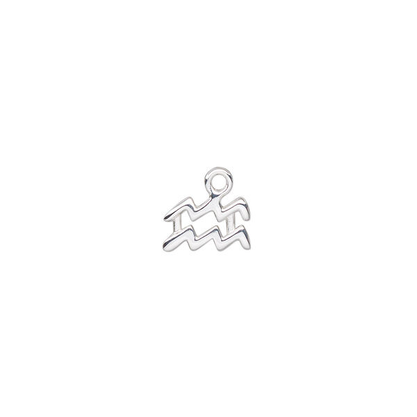 Charm, sterling silver, 9x7mm single-sided Aquarius zodiac symbol. Sold individually. image number 0