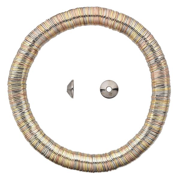 Bead cap, gold- / silver- / copper-plated steel, 7x2mm cone, fits 8-10mm bead. Sold per 6-1/2 inch strand, approximately 300 bead caps. image number 0