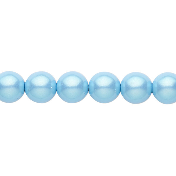 Bead, Czech pearl-coated glass druk, opaque iridescent aqua, 8mm round. Sold per 15-1/2" to 16" strand. image number 0