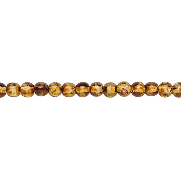 Bead, Czech glass druk, translucent tortoise luster, 4mm round. Sold per 15-1/2" to 16" strand. image number 0