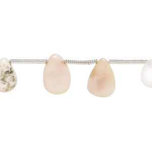 Pink opal 1pkg15, hand-cut top-drilled puffed teardrop bead natural 10x7mm-13x9mm