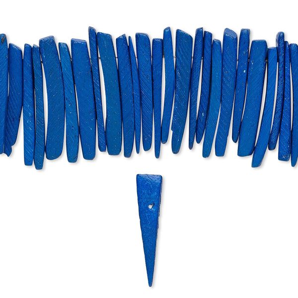 Bead, coconut palm wood (dyed / waxed), dark blue, 25x4mm hand-cut top-drilled stick. Sold per 15-1/2" to 16" strand. image number 0