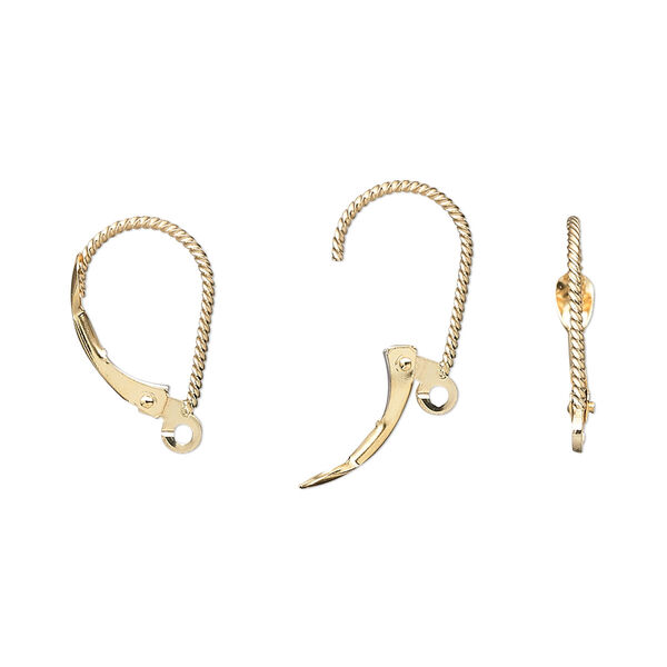 Ear wire, 14Kt gold, 16mm twisted wire leverback with open loop. Sold per pair. image number 0