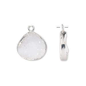 Drop, white druzy agate (natural) and sterling silver, 15x15mm single-sided teardrop. Sold per pkg of 2.
