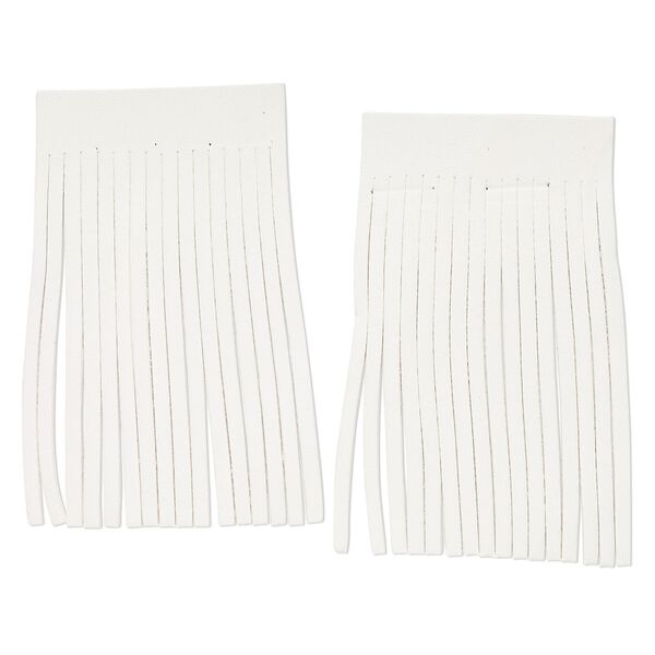 Component, Realeather®, deerskin leather (dyed), white, 3 x 2-inch fringe with 1/8 inch wide strips. Sold per pkg of 2. image number 0