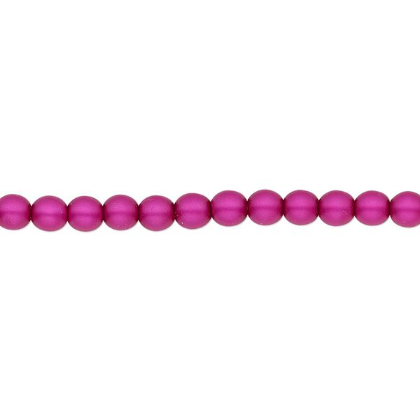 Bead, Czech pearl-coated glass druk, opaque matte magenta, 4mm round. Sold per 15-1/2" to 16" strand. image number 0