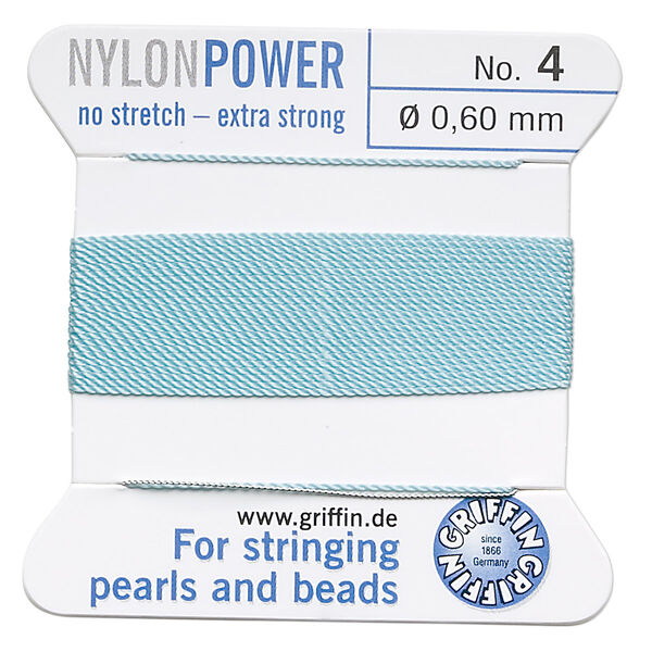 Thread, Griffin, nylon, turquoise blue, size #4. Sold per 2-meter card (approximately 78 inches). image number 0