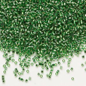 Seed bead, Delica®, glass, pkg/50g, #15 round, transparent silver-lined green (DBS-0046).