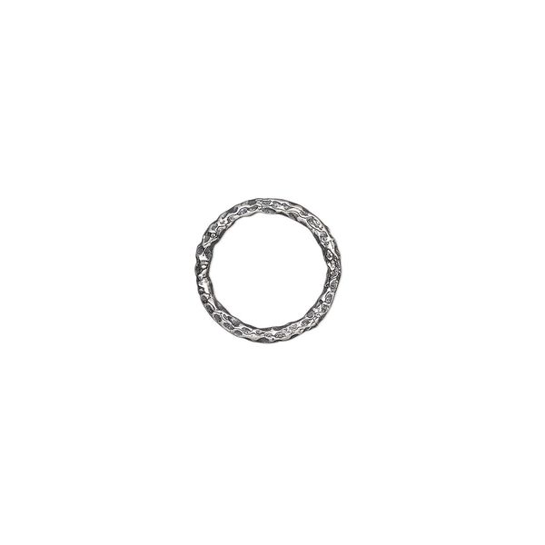 Jump ring, antiqued sterling silver, 10mm hammered round, 7.5mm inside diameter, 17 gauge. Sold per pkg of 2. image number 0