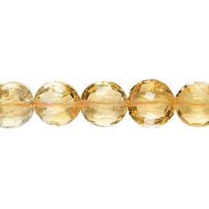 Citrine 1pkg1, faceted puffed round bead 8 inch 7-10mm