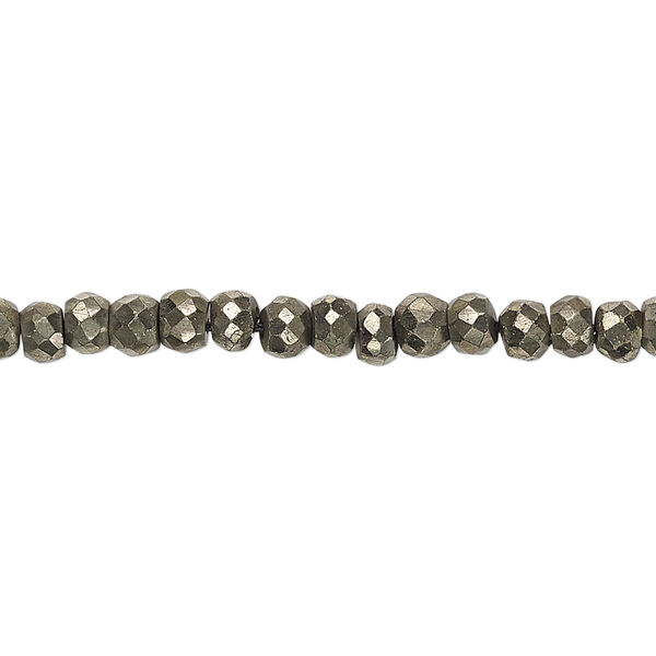 Bead, pyrite (natural), 4x2mm-4x4mm hand-cut faceted rondelle, B grade, Mohs hardness 6. Sold per 13-inch strand. image number 0