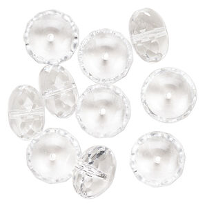 Bead, Czech fire-polished glass, clear, 17x12mm faceted rondelle. Sold per pkg of 8.