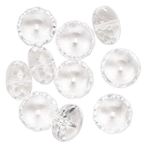 Bead, Czech fire-polished glass, clear, 17x12mm faceted rondelle. Sold per pkg of 8. image number 0