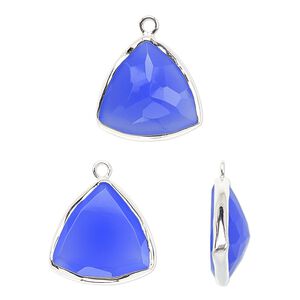 Drop, blue chalcedony (dyed) and sterling silver, 16x16x16mm two-sided faceted triangle. Sold per pkg of 2.