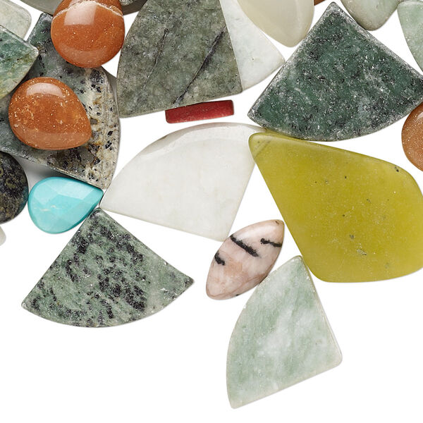Bead mix, multi-gemstone (natural / dyed / imitation), mixed colors, 10x6mm-47x42mm mixed shape, C grade. Sold per 1-pound pkg, approximately 80-140 beads. image number 0