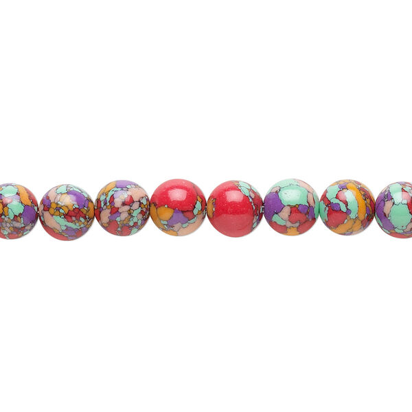 Bead, resin, multicolored, 6mm round with mosaic design. Sold per 15-1/2" to 16" strand. image number 0