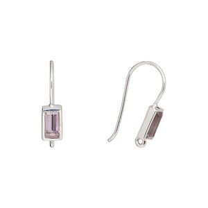 Ear wire fishhook 1pkg2 sterling silver / amethyst (natural), 16mm / 7x4mm rectangle / hand-cut / closed loop, 22 gauge 1 pair