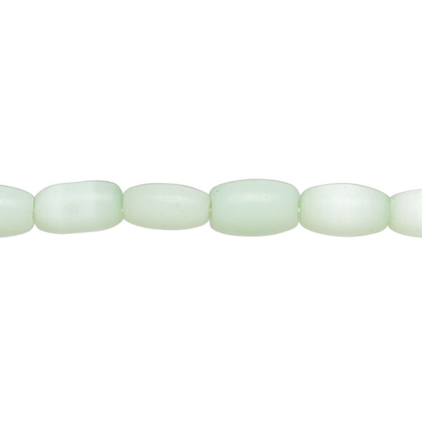 Bead, cat's eye glass (fiber optic glass), pkg/14 inch, opaque light green, 9x5mm center-drilled oval. image number 0