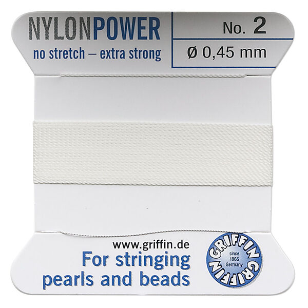 Thread, Griffin, nylon, white, size #2. Sold per 2-meter card (approximately 78 inches). image number 0