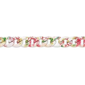 Chain 1pkg1 curb, 8mm twisted / flower pattern / lobster claw clasp, painted multicolored steel 18 inch