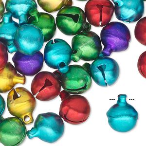 Bell mix, aluminum, jewel tones, 10mm. Sold per pkg of 100.