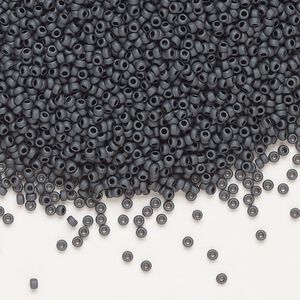 Seed bead, Miyuki, glass, pkg/35g, #15 rocaille, opaque matte metallic glazed luster slate (RR-2065).