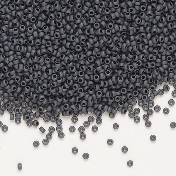 Seed bead, Miyuki, glass, pkg/35g, #15 rocaille, opaque matte metallic glazed luster slate (RR-2065). image number 0