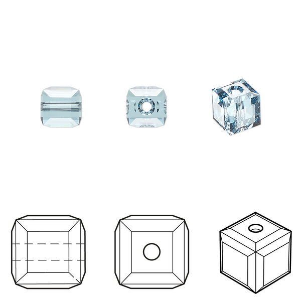 Bead 144pk aquamarine, Swarovski® 6mm cube 5601 image number 0