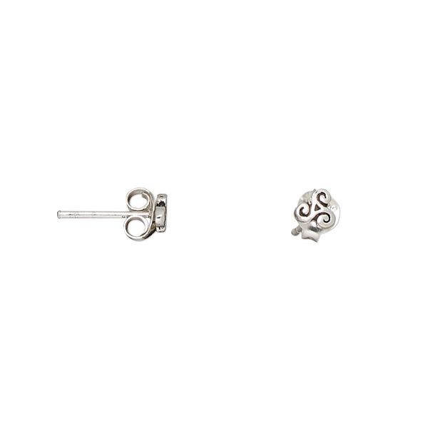 Earstud, antiqued sterling silver, 4mm tri-swirl with post. Sold per pair. image number 0