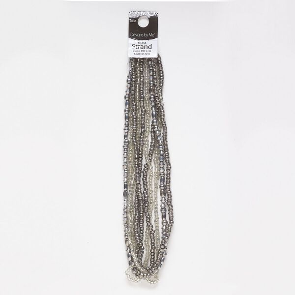 Seed bead mix, glass, pkg/(5)15inch, 3x2-7x5mm mixed shapes, opaque and translucent silver-lined clear and gunmetal. image number 0