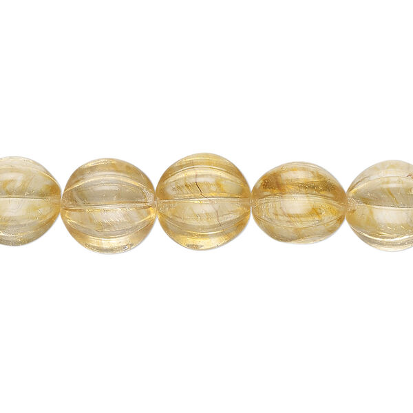 Bead, Czech pressed glass, translucent light tan, 10mm corrugated round. Sold per 7-inch strand, approximately 15 beads. image number 0