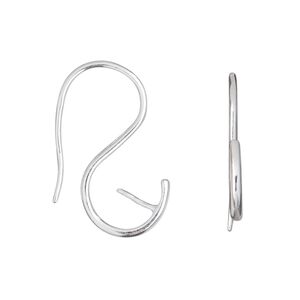 Ear wire 1pkg2 sterling silver, 26mm / 6mm peg / half-drilled / 10mm round setting, 17 gauge 1 pair