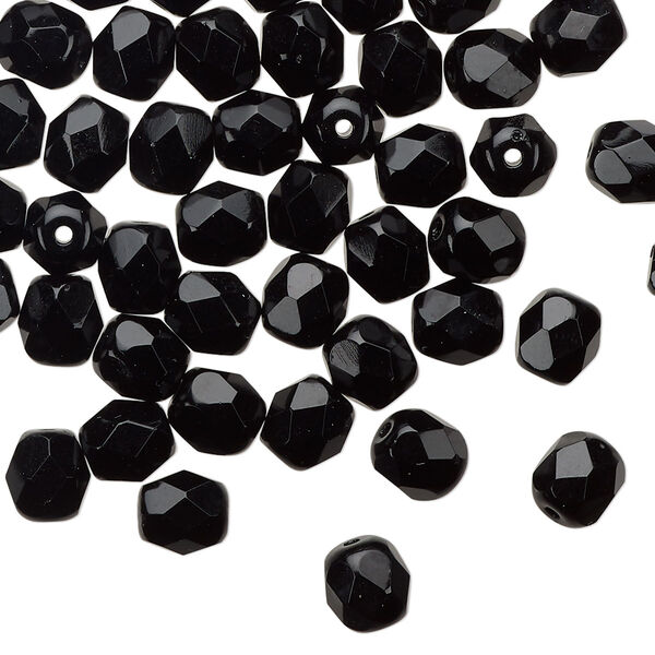 Bead, Czech fire-polished glass, opaque jet, 6mm faceted round. Sold per pkg of 1,200 (1 mass). image number 0