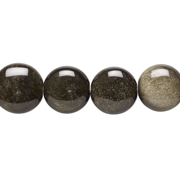 Bead, golden sheen obsidian (natural), 12mm flat round, A grade, Mohs hardness 5 to 5-1/2. Sold per 15-1/2" to 16" strand. image number 0