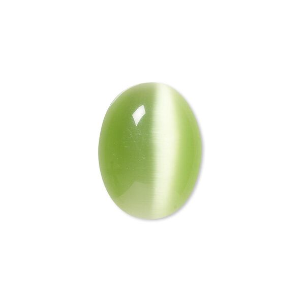 Cabochon, cat's eye glass (fiber optic glass), light green, 20x15mm calibrated oval, quality grade. Sold per pkg of 4. image number 0