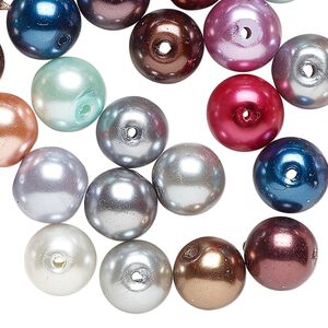 Bead mix, glass pearl, mixed colors, 10-11mm round. Sold per 2-ounce pkg, approximately 45 beads.