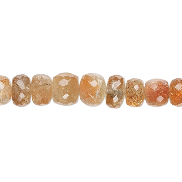 Bead, sunstone (natural), 4x2mm-8x6mm graduated hand-cut faceted rondelle with 0.4-1.4mm hole, B- grade, Mohs hardness 6 to 6-1/2. Sold per 17-inch strand. image number 0