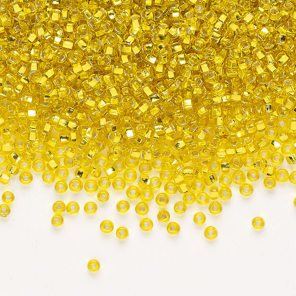 Seed bead 1pkg1 glass #11 round, translucent silver-lined yellow image number 0